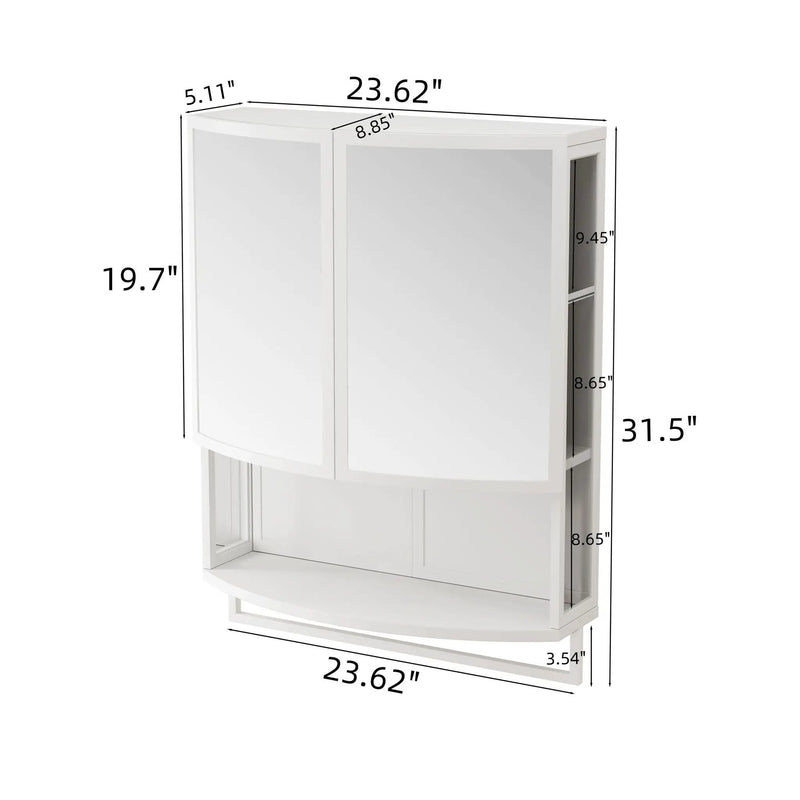 Arched Glass Double Door Wardrobe With Shatterproof Mirror, Open Shelf & Towel Rack by Unique Piece Furniture