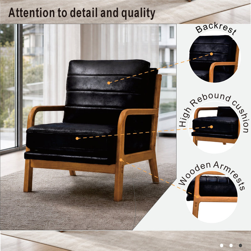 Foil Fabric Wood Armchair with Solid Wood Frame - Neutral, photo 5 of 10