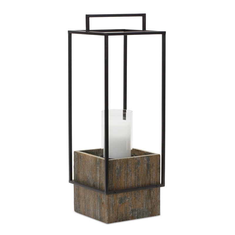 Wood candle holder with metal frame 21.5"h