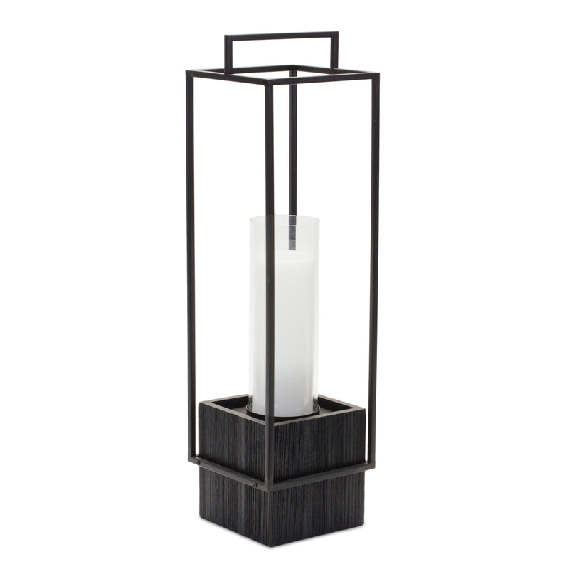Wood candle holder with metal frame 24"h