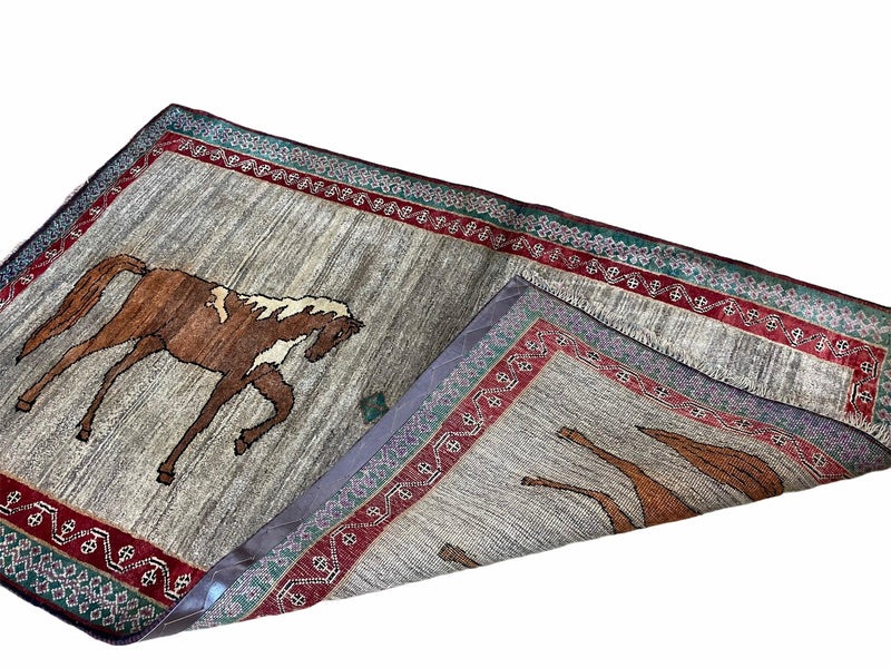 4 X 6 Handmade Rug Zagros New Vintage Quality Wool Rug Horses Silver Brown Nice by Jewel Rugs