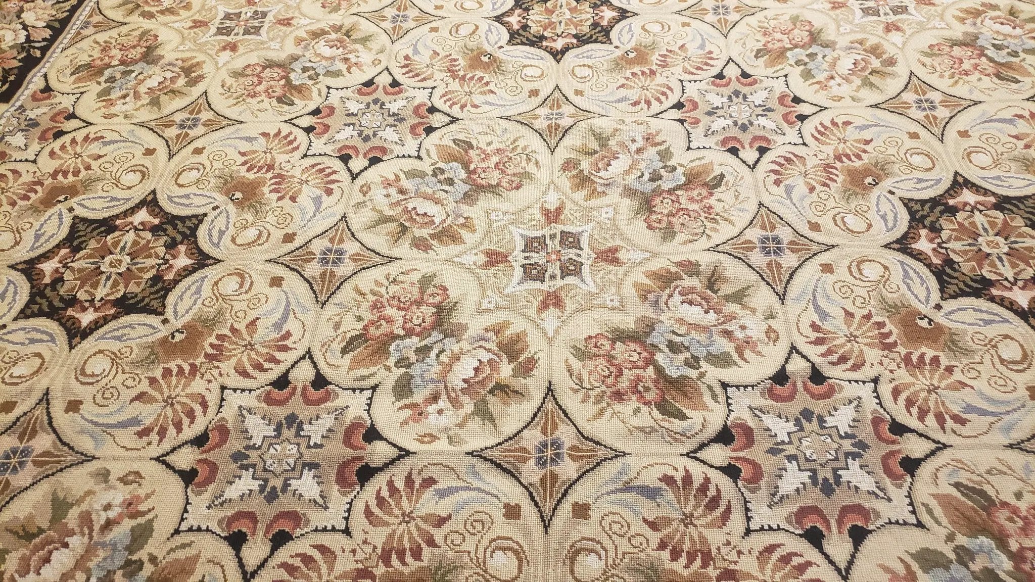 Needlepoint Rug 8x10ft Allover European Design Flowers 100% Wool Hand Knotted Aubusson Area Rug Brand New Flatweave Needle Point Carpet Chic by Jewel Rugs