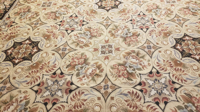 Needlepoint Rug 8x10ft Allover European Design Flowers 100% Wool Hand Knotted Aubusson Area Rug Brand New Flatweave Needle Point Carpet Chic by Jewel Rugs