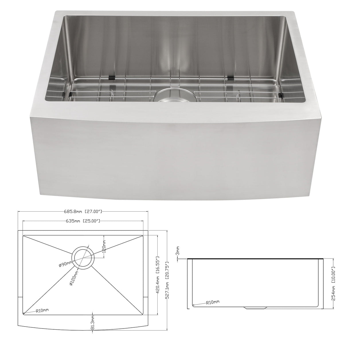 Farmhouse Kitchen Sink Stainless Steel Apron Front with Deep Single Bowl - Gray, photo 15 of 34