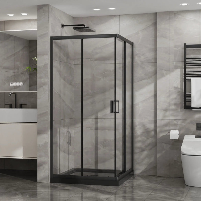 Corner Shower Enclosure, Sliding Door - Matte Black by HouseOfZazla