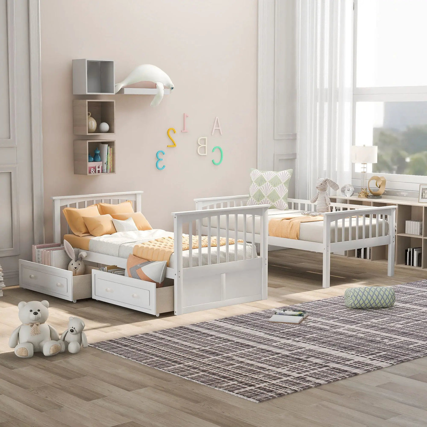 Twin Over Twin Bunk Bed With Drawers, Convertible Beds by HouseOfZazla