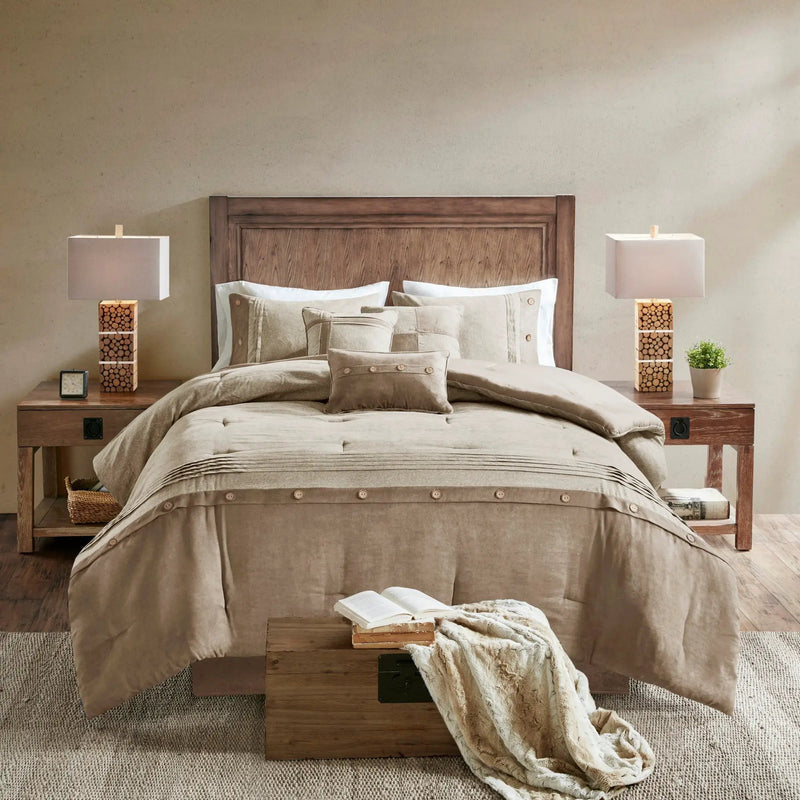 7 Piece Faux Suede Comforter Set Tan King by HouseOfZazla
