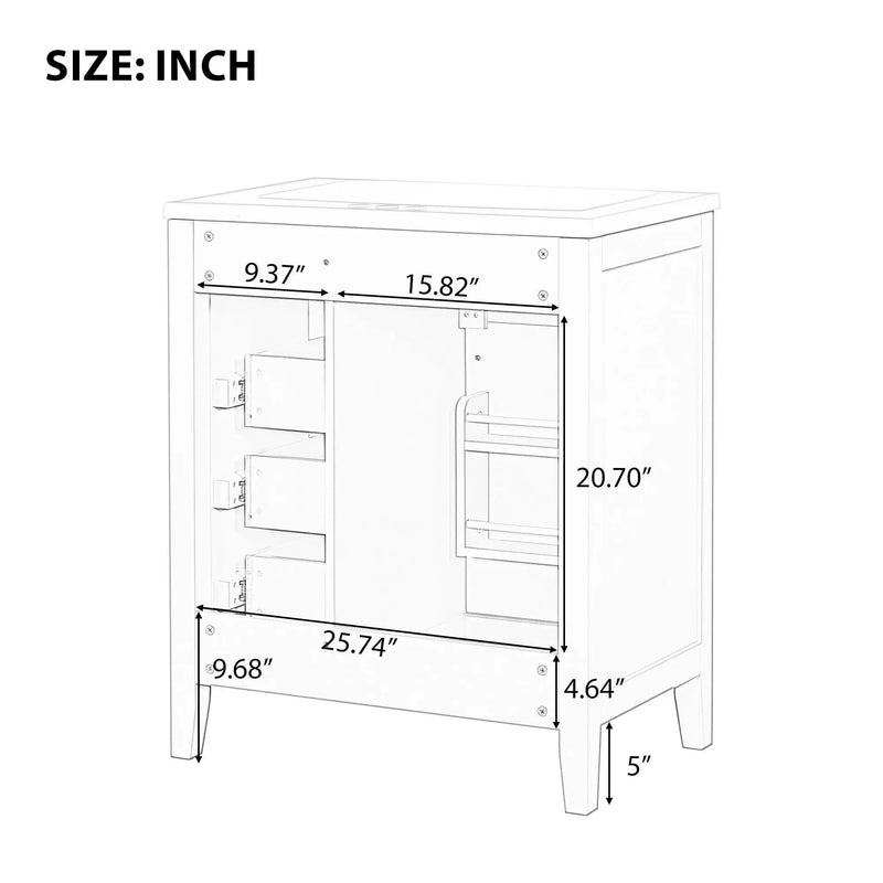 30" Bathroom Vanity Without Sink, Cabinet Base Only, Bathroom Cabinet With Drawers - Green by HouseOfZazla