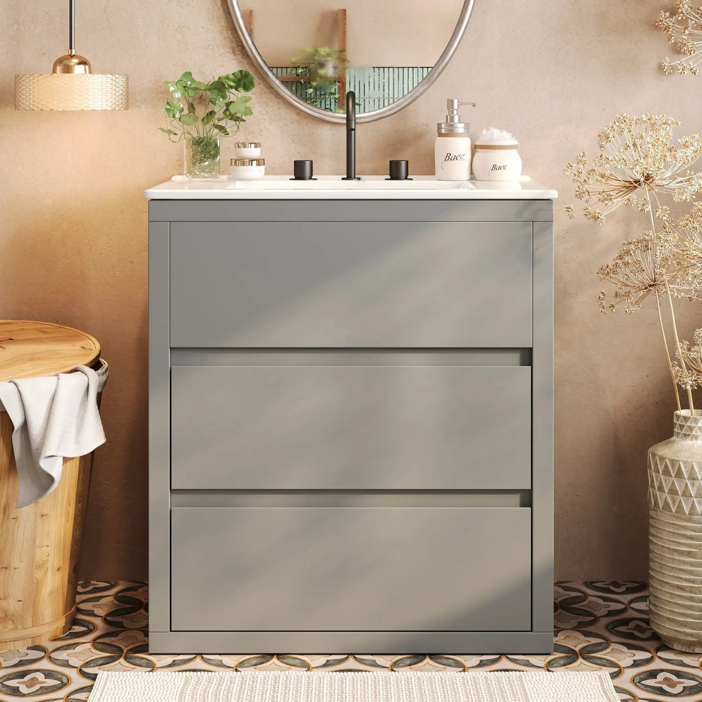 Freestanding Bathroom Vanity with Ceramic Sink and 2 Full Extension Drawers by HouseOfZazla