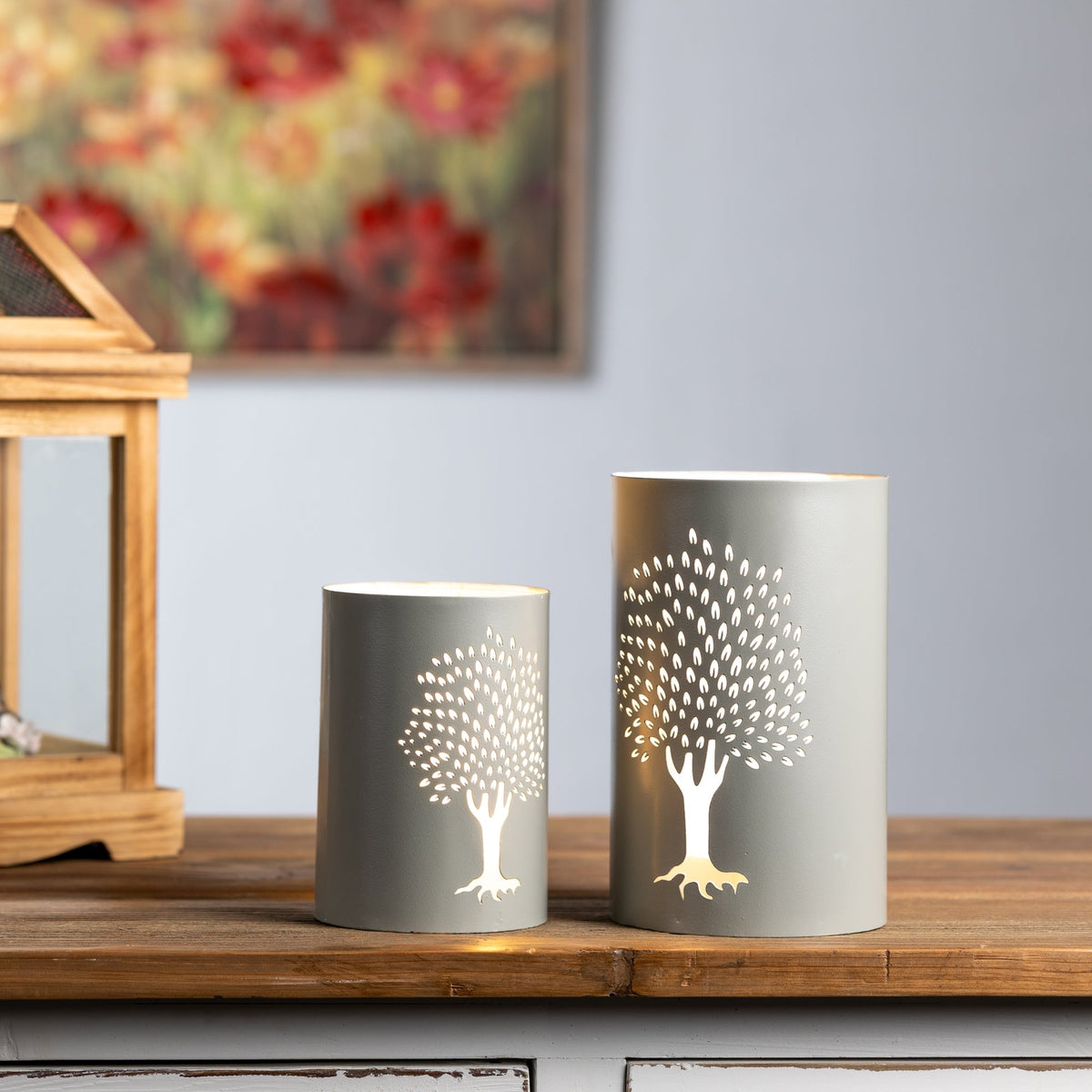 Punched metal tree candle holder (set of 2), photo 3 of 3