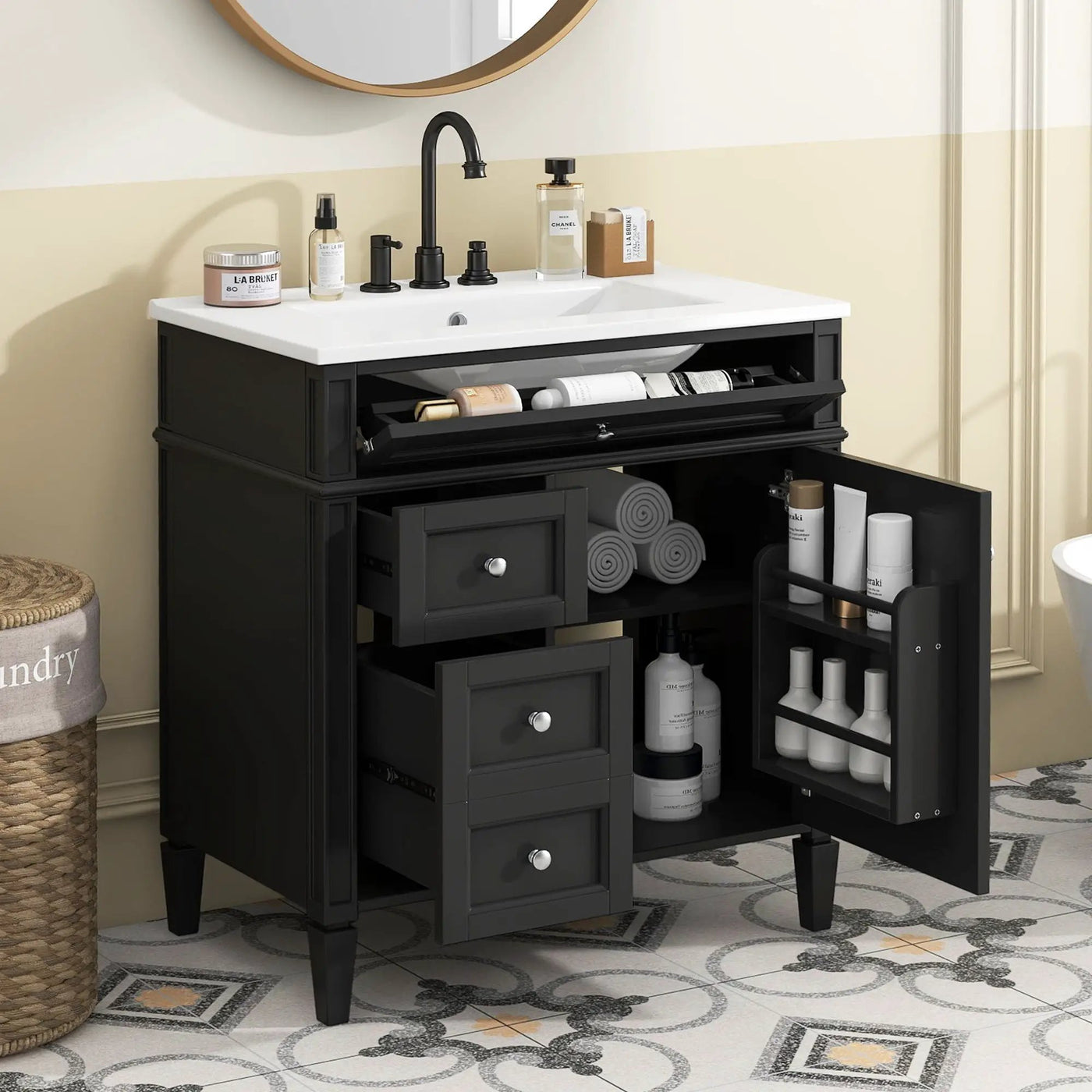 Bathroom Vanity With Top Sink, Storage Cabinet With 2 Drawers, Tip Out Drawer by HouseOfZazla