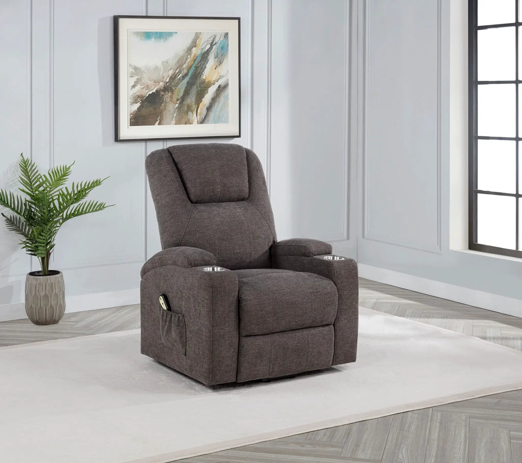 Louie Chenille Upholstered Power Lift Massage Chair Brown by Unique Piece Furniture