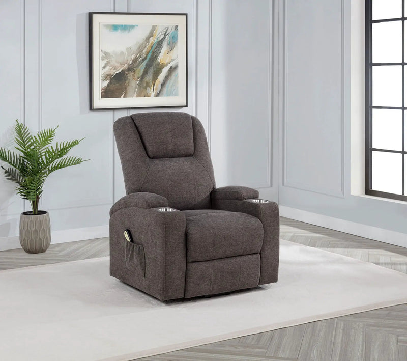 Louie Chenille Upholstered Power Lift Massage Chair Brown by Unique Piece Furniture