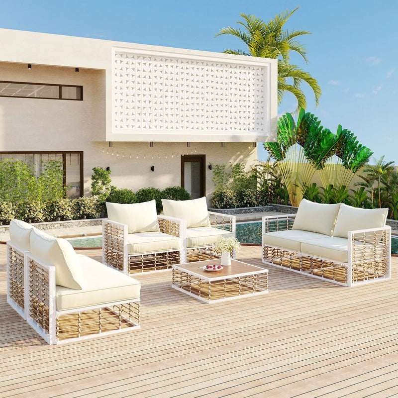 TOPMAX Modern Minimalist 7-Piece Metal Patio Sectional Sofa Set by HouseOfZazla