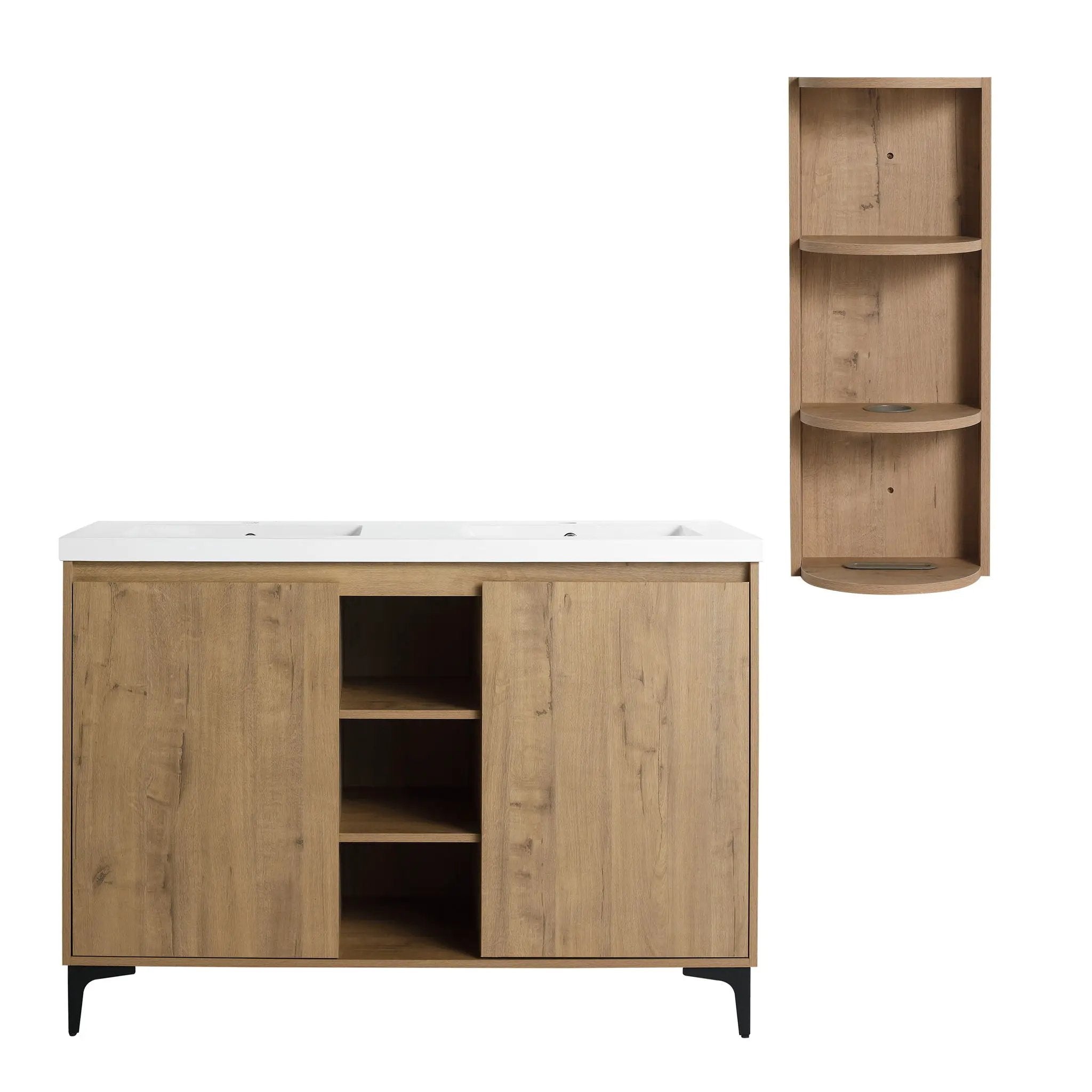 Elegant 48" Freestanding Bathroom Vanity With Double Resin Sink And Storage Rack Soft Close Doors - Imitative Oak by Unique Piece Furniture