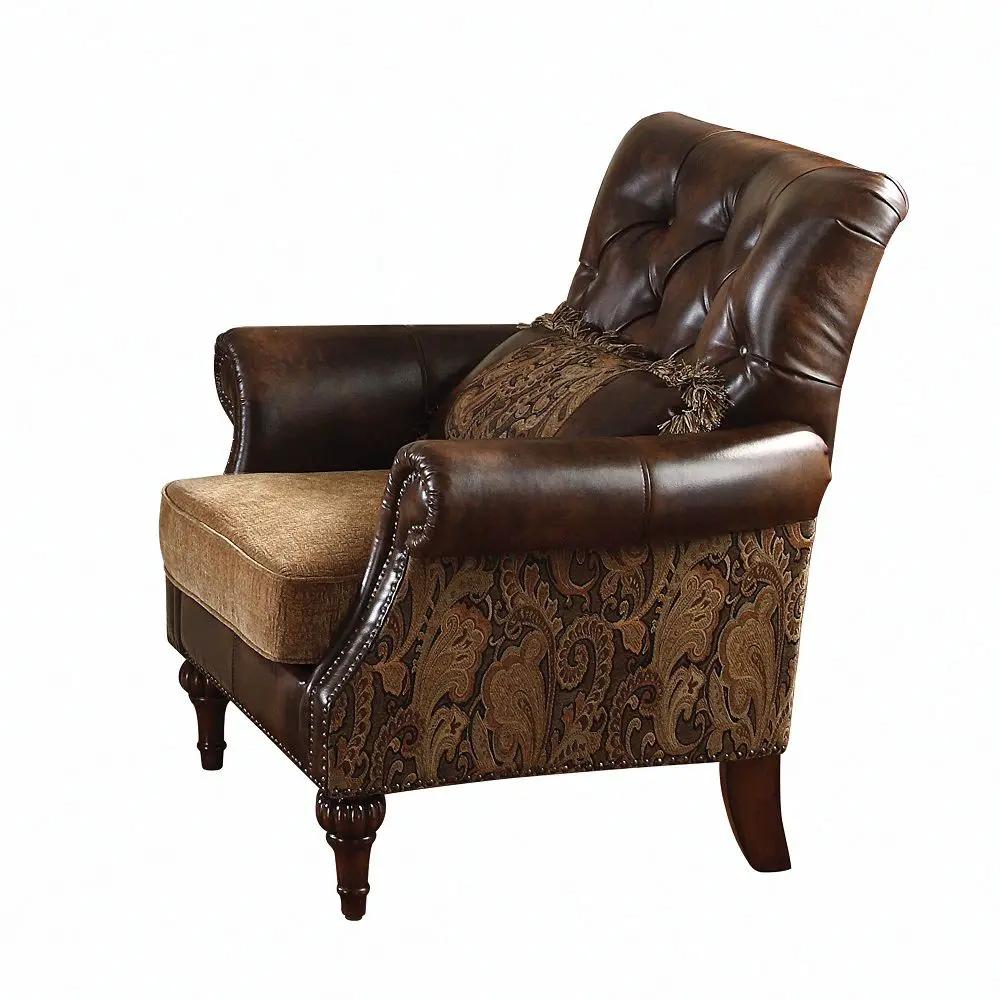 Dreena - Chair With Pillow - Two Tone Brown Synthetic Leather & Chenille Cherry by Unique Piece Furniture