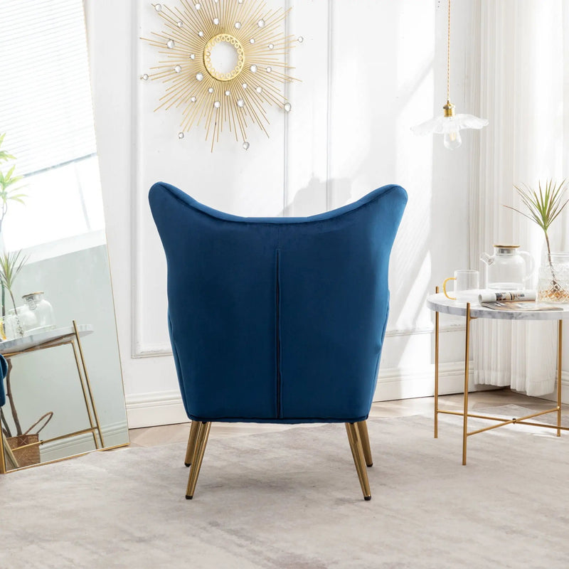 Sovarol - Velvet Button-Tufted Wing Back Accent Chair - Blue by Unique Piece Furniture