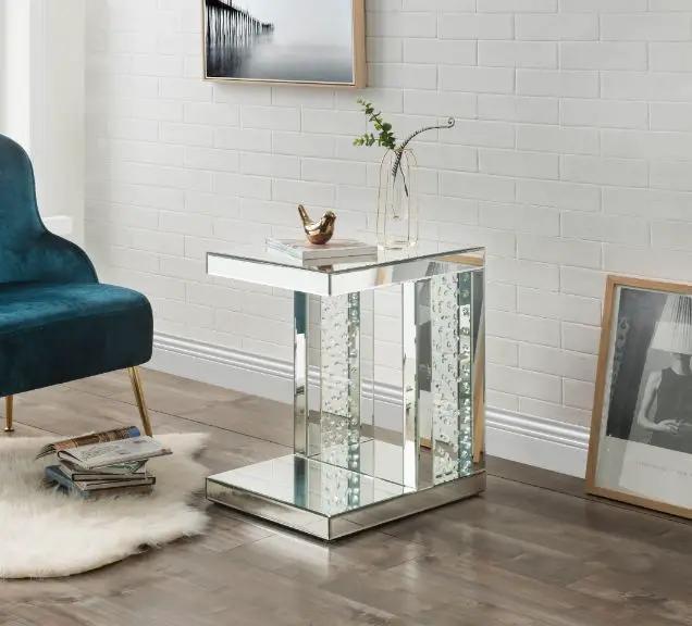 Nysa - 24" Accent Table - Mirrored & Faux Crystals Inlay by Unique Piece Furniture