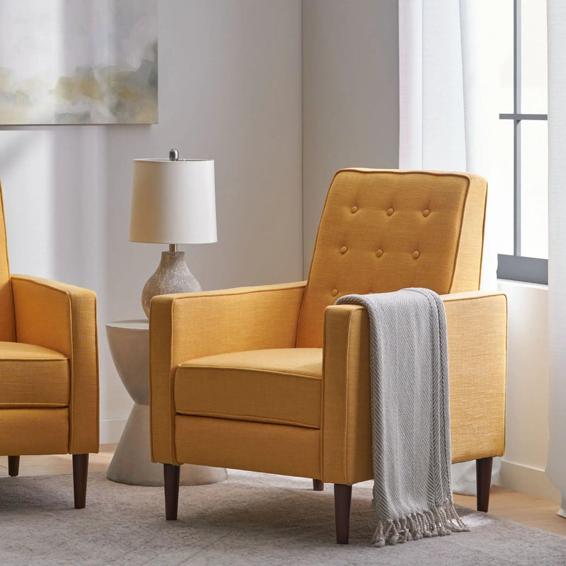 Mid - Century Modern Recliner With Button Tufted Waffle Stitch - Yellow by Unique Piece Furniture
