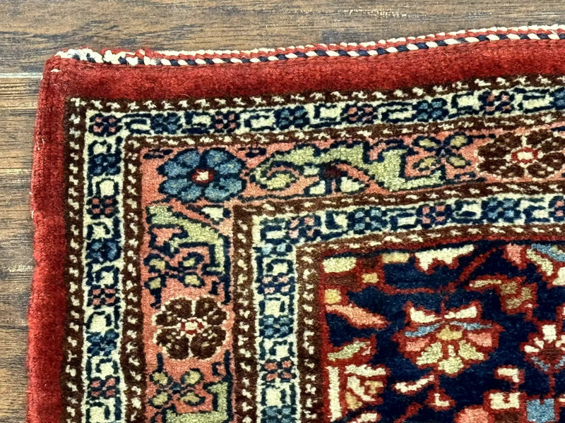 Persian Bidjar Rug 2.7 x 4, Red and Navy Blue, Small Persian Area Rug, Semi Antique by Jewel Rugs