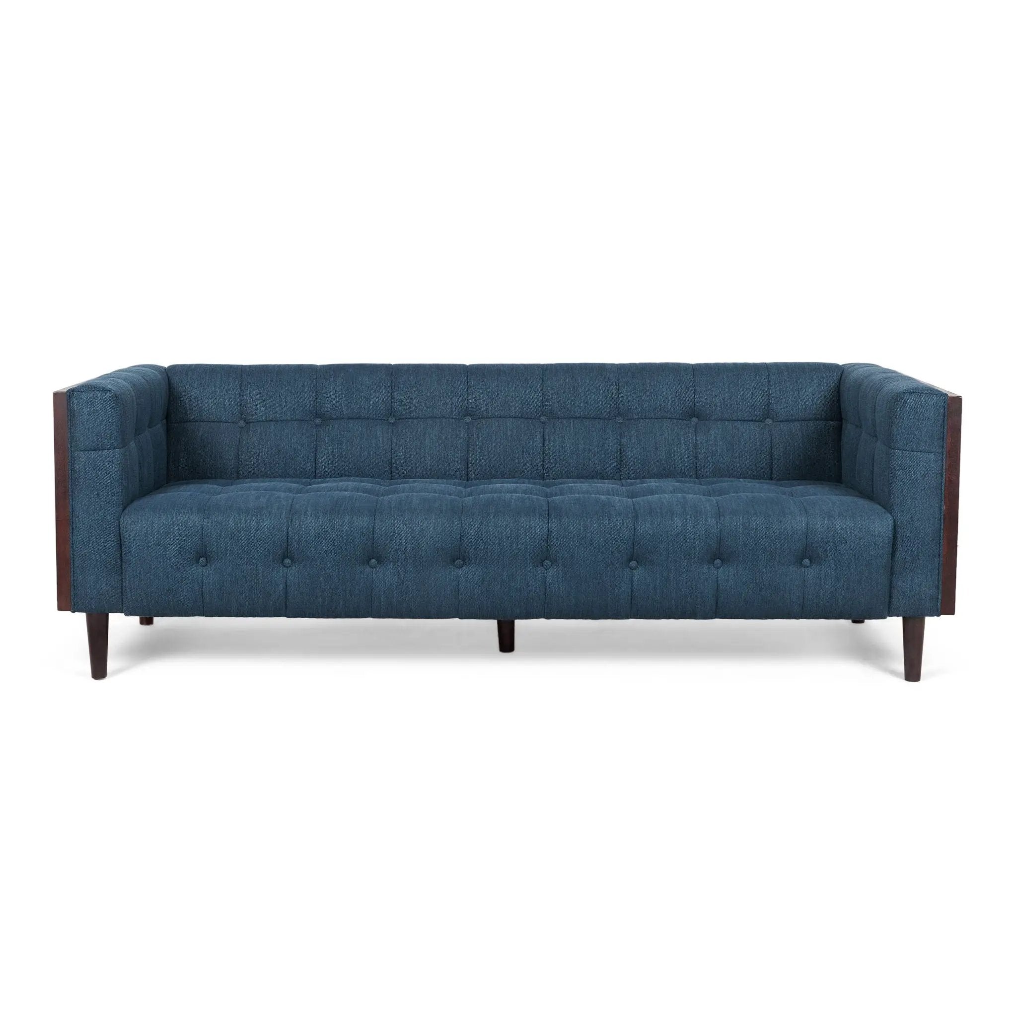 Contemporary Mid-Century Charm 3 Seater Sofa With Button Tufted Waffle Stitching by HouseOfZazla