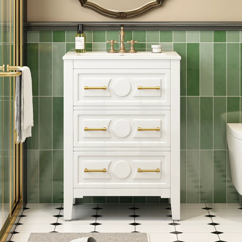 Bathroom Vanity With Sink, Free Standing 3 Drawer Storage Cabinet by HouseOfZazla