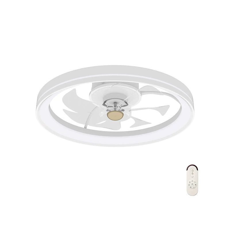 19 Inch Ceiling Fan Low Profile Flush Mount Fan with 3000-6500K Dimmable LED-White by DirectDeals