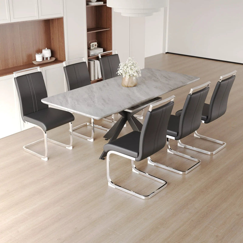 Modern Extendable Dining Table Set For 6 - 8 - Black / Gray by HouseOfZazla