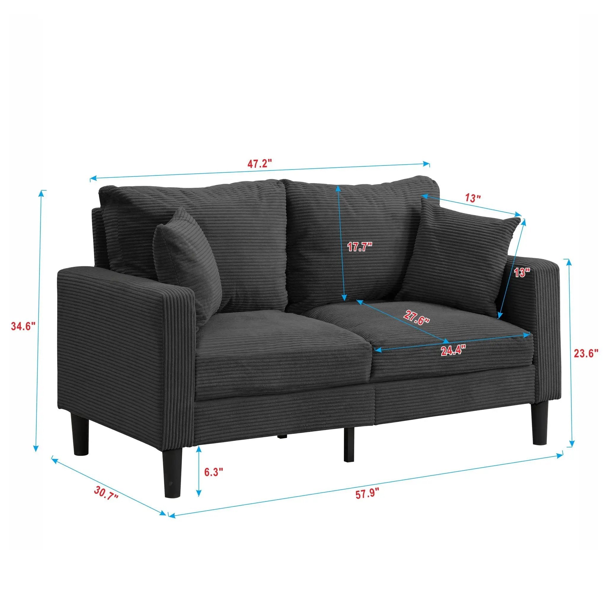 Modern Upholstered Loveseat Sofa, High Resilience by Unique Piece Furniture
