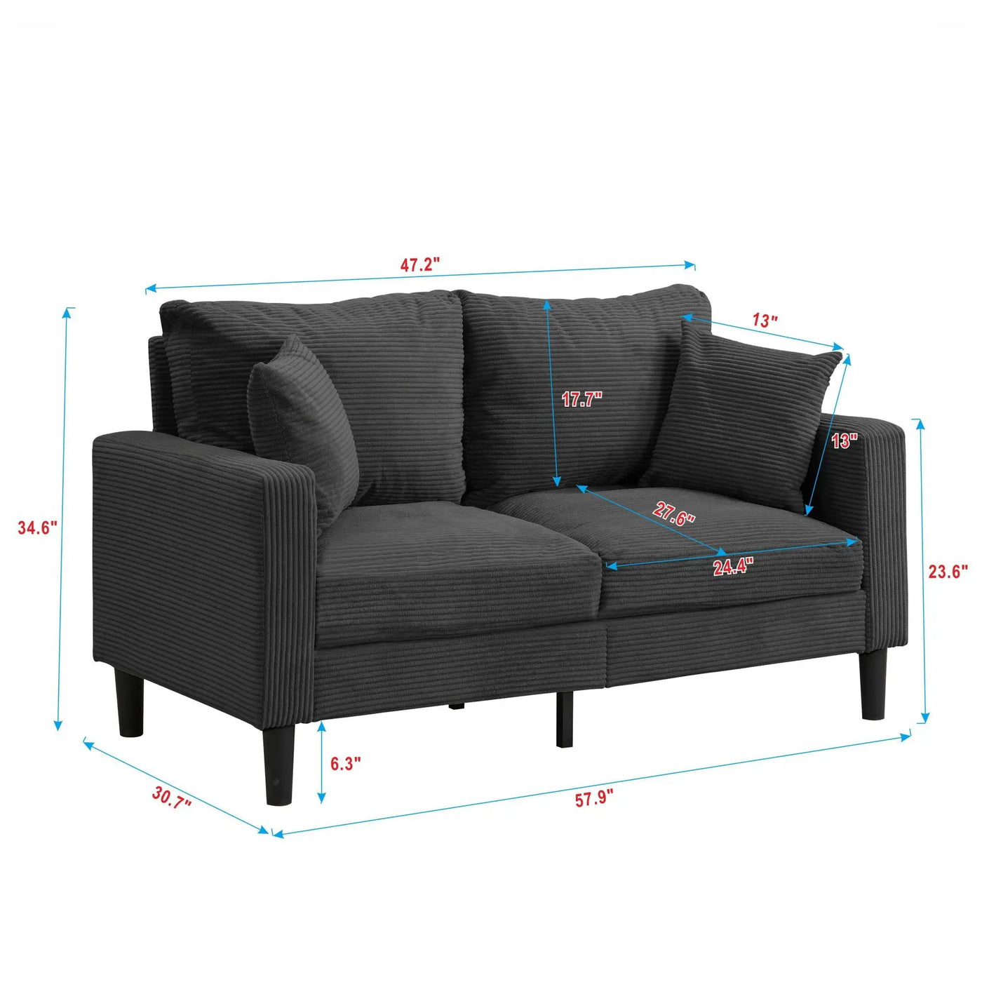 Modern Upholstered Loveseat Sofa, High Resilience by HouseOfZazla
