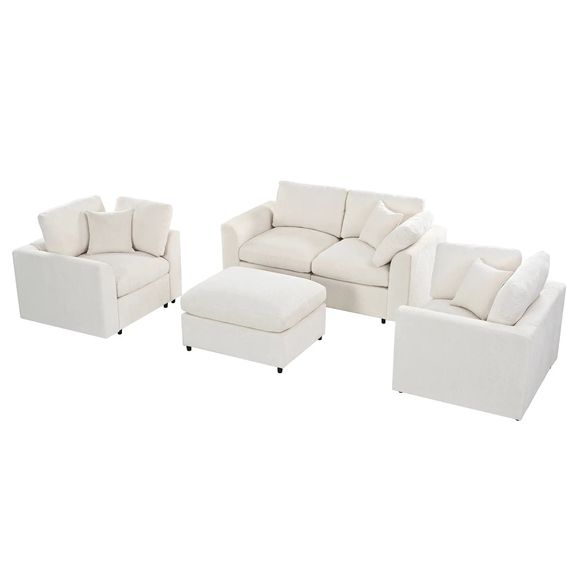U-Style 4-Piece Sofa Set, 2 Accent Chairs + Loveseat + Movable Ottoman by HouseOfZazla