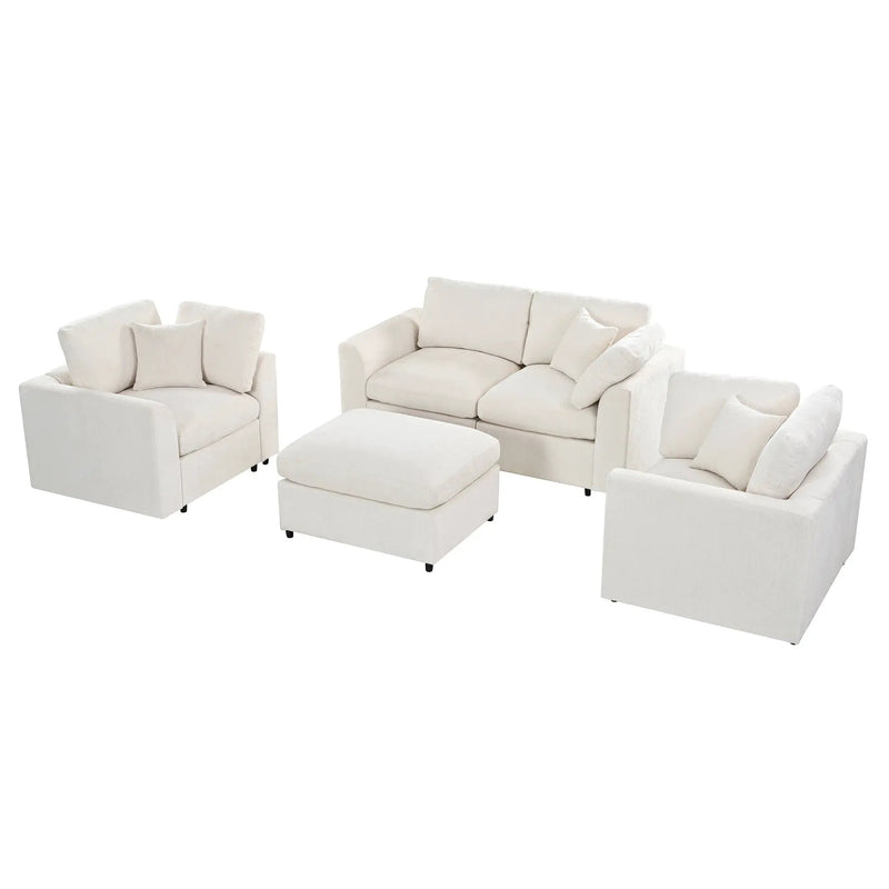 U-Style 4-Piece Sofa Set, 2 Accent Chairs + Loveseat + Movable Ottoman by HouseOfZazla