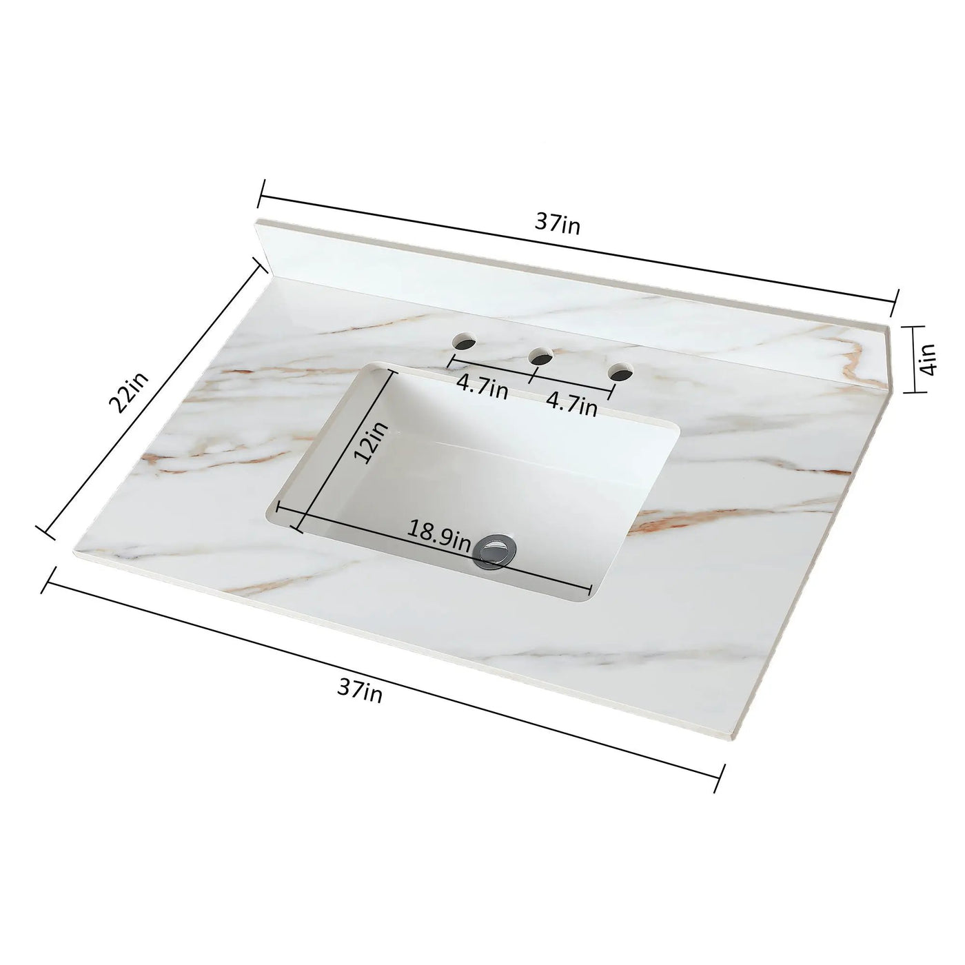 Vanity Top With Undermount Sink And Backsplash, Sintered Stone by HouseOfZazla