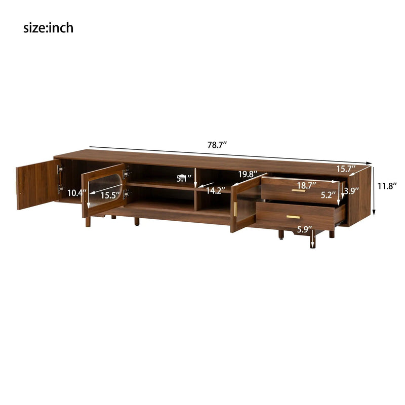 TV Stand With Fluted Doors, 2 Drawers - Walnut by HouseOfZazla