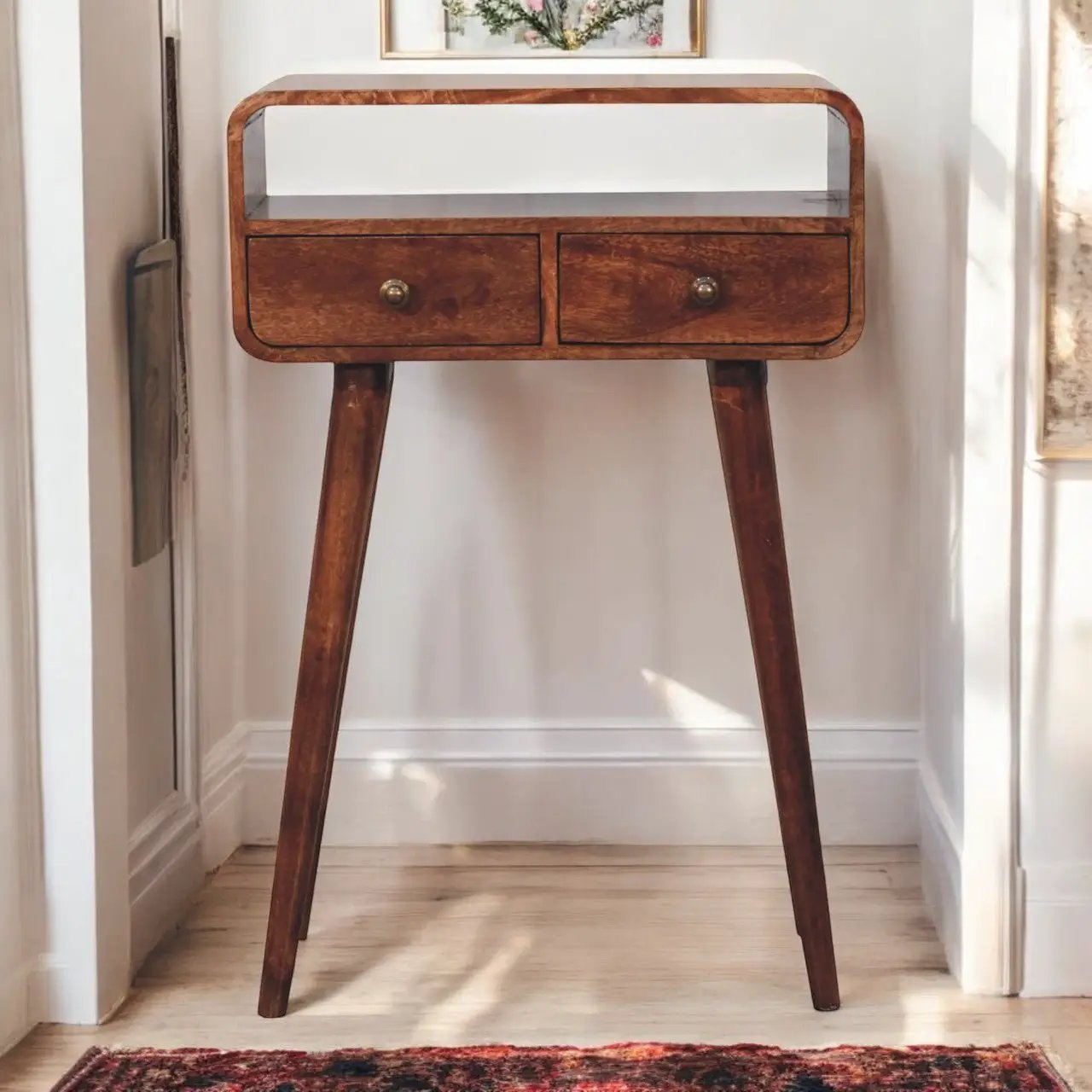 Solid Wood Mini Curved Honey Console Table by HouseOfZazla