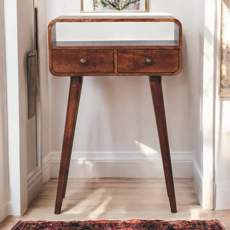 Solid Wood Mini Curved Honey Console Table by HouseOfZazla