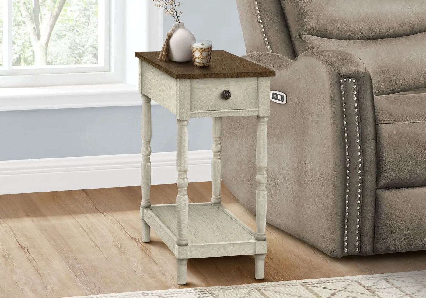 Accent End Table with 2 Tiers and Storage Drawer by HouseOfZazla