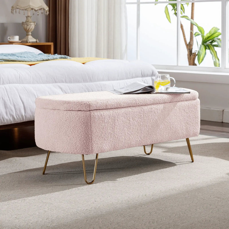 Storage Ottoman Bench For End Of Bed Legs, Modern Camel Faux Fur Entryway Bench Upholstered Padded With Storage For Living Room Bedroom by Unique Piece Furniture