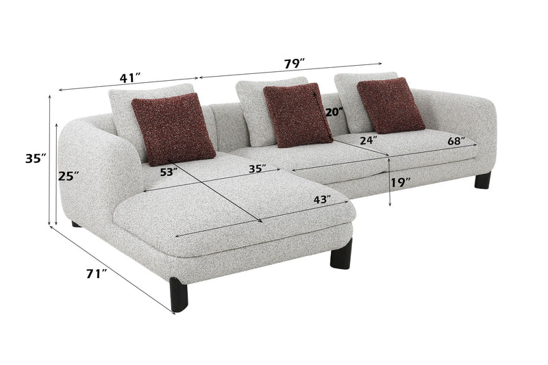 Mardi Tweed Sectional Sofa with 3 Pillows - Stationary L-Shaped, Maroon / Beige, photo 4 of 4