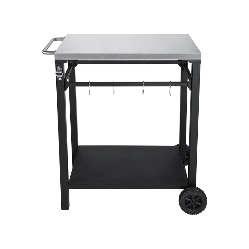 2-Tier Outdoor Grill Cart with Stainless Steel Top, Large Wheels & Tool Hooks by HouseOfZazla