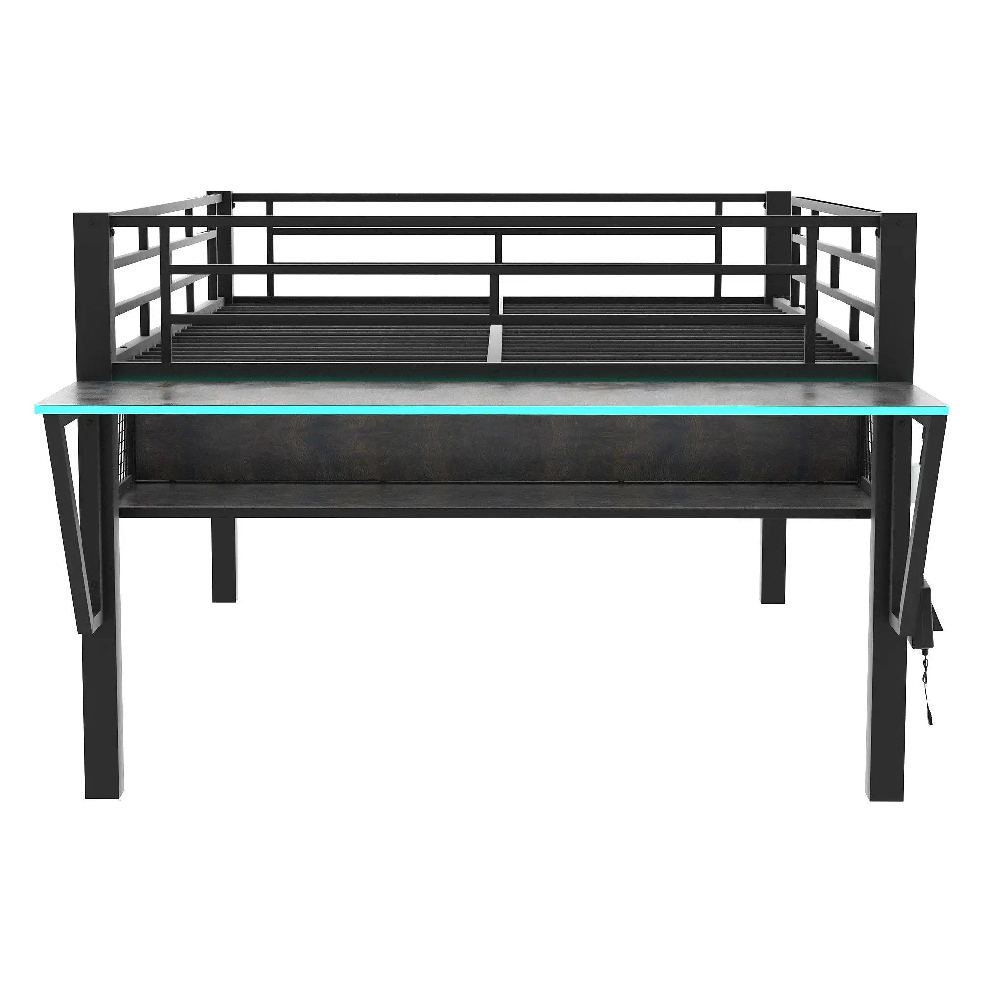 Gaming - Full Size Loft Bed With Desk, LED - Black by HouseOfZazla