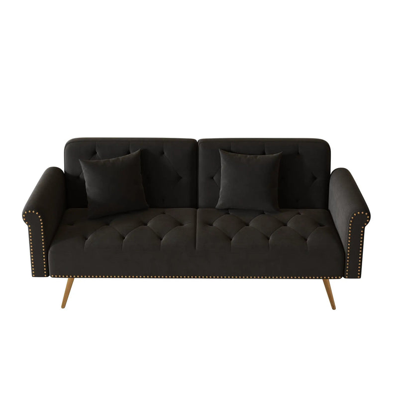 Luxurious Sofa Bed With Nail Head Trim And Matching Pillow