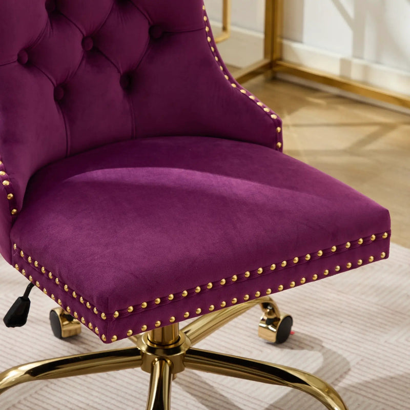 Office Chair Modern Velvet Upholstered Tufted Button (Purple) by HouseOfZazla