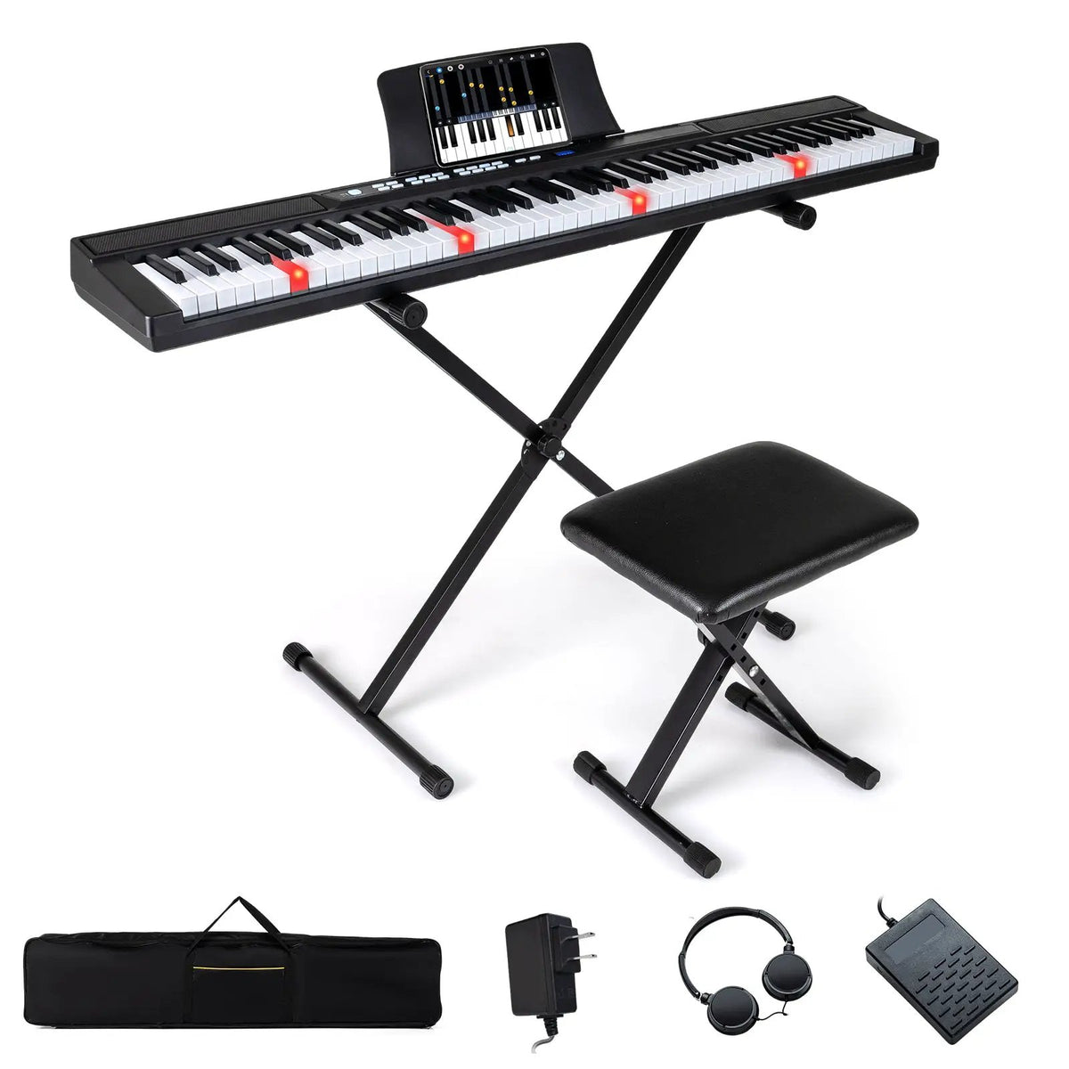 88-Key Electric Piano Keyboard with Adjustable Stand and Portable Bag by DirectDeals