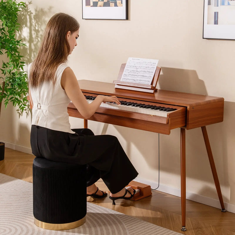 88-Key Graded Hammer Action Weighted Keyboard with Push-pull Drawer-Brown by DirectDeals