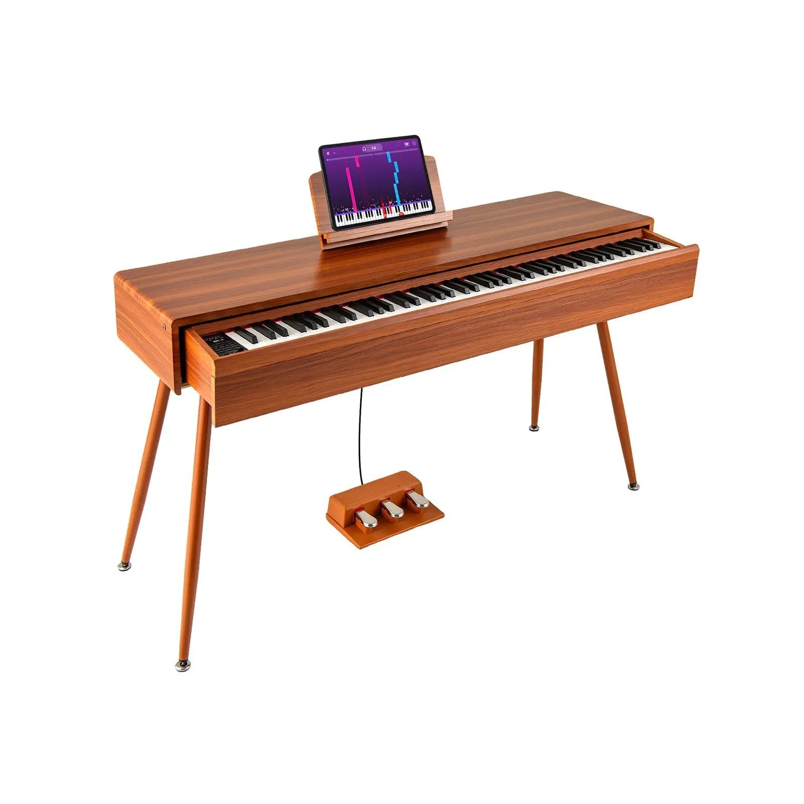 88-Key Graded Hammer Action Weighted Keyboard with Push-pull Drawer-Brown by DirectDeals
