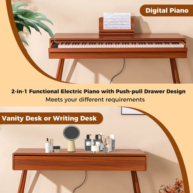 88-Key Graded Hammer Action Weighted Keyboard with Push-pull Drawer-Brown by DirectDeals