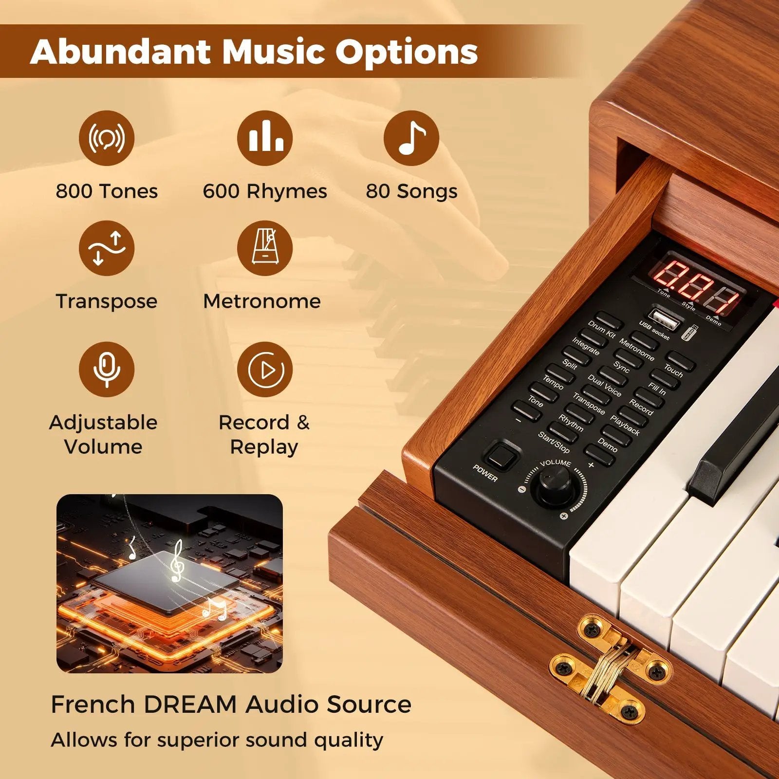 88-Key Graded Hammer Action Weighted Keyboard with Push-pull Drawer-Brown by DirectDeals