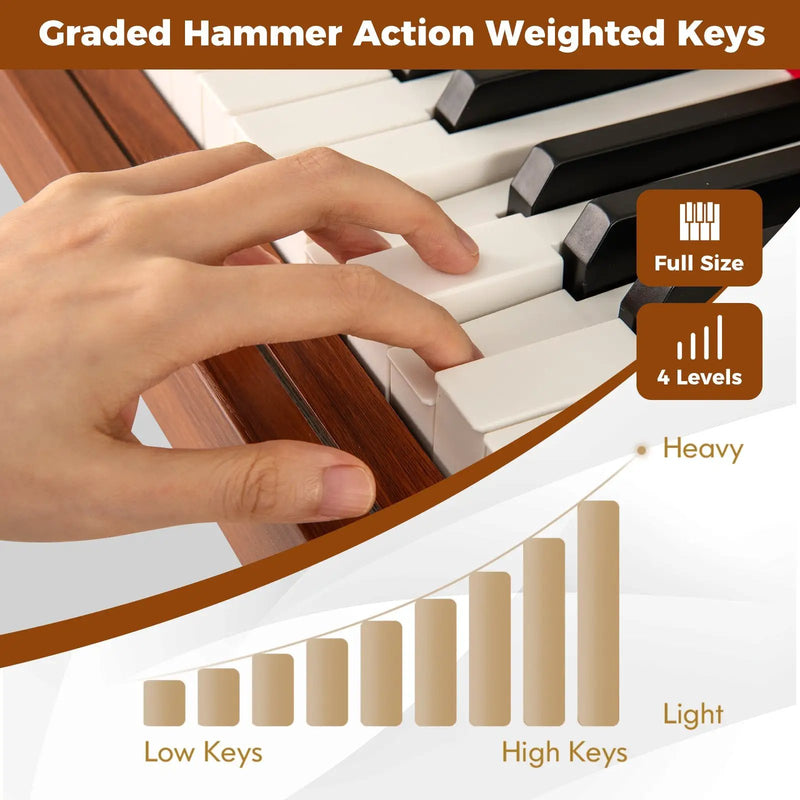 88-Key Graded Hammer Action Weighted Keyboard with Push-pull Drawer-Brown by DirectDeals