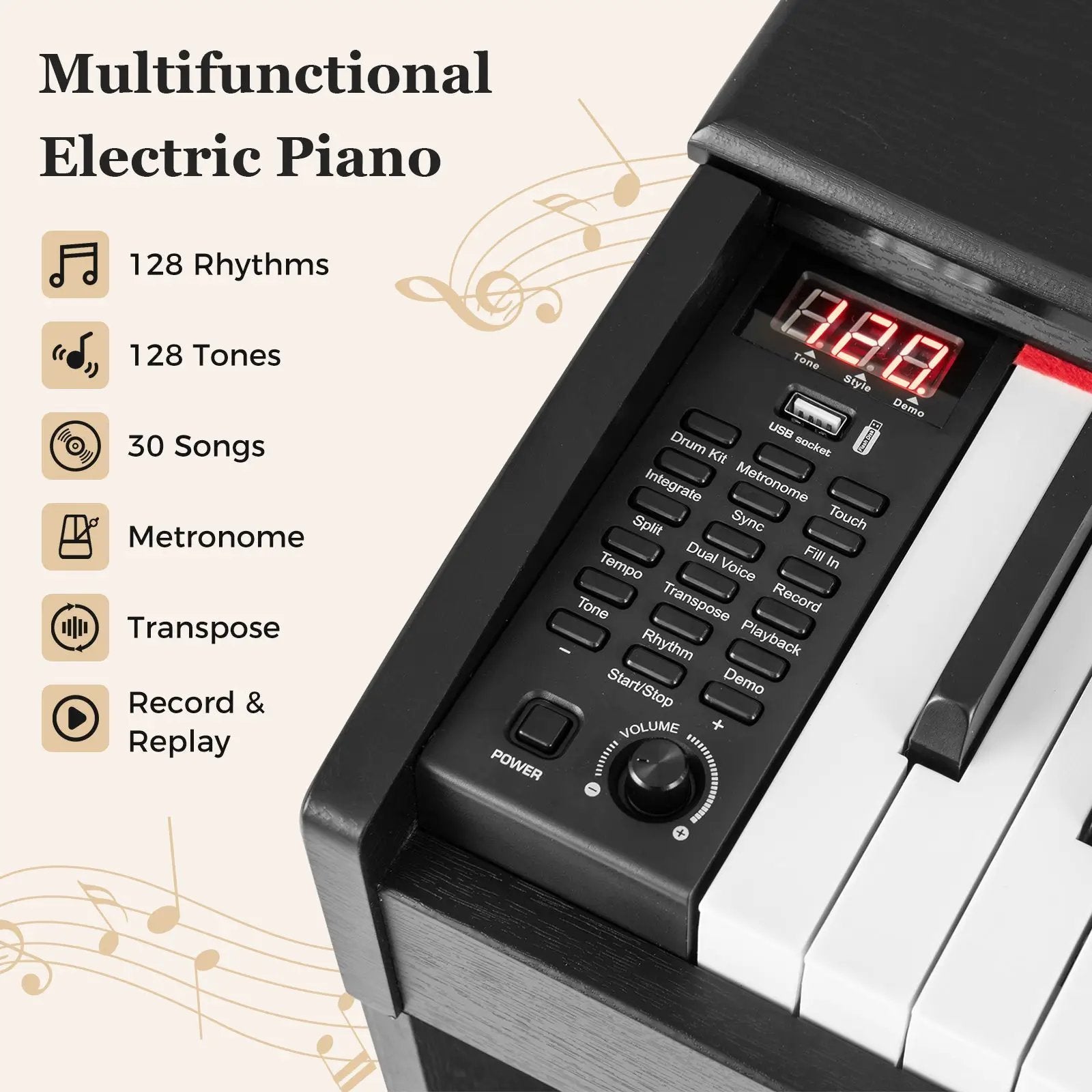 88-Key Hammer Action Weighted Keyboard with Furniture Stand-Black by DirectDeals